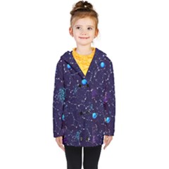 Realistic Night Sky With Constellations Kids  Double Breasted Button Coat