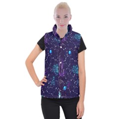 Realistic Night Sky With Constellations Women s Button Up Vest