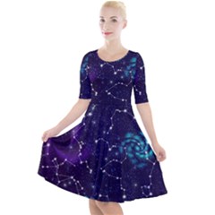 Realistic Night Sky With Constellations Quarter Sleeve A-Line Dress
