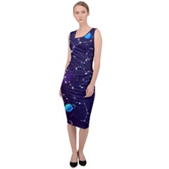 Realistic Night Sky With Constellations Sleeveless Pencil Dress