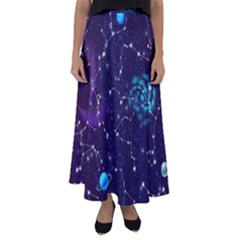 Realistic Night Sky With Constellations Flared Maxi Skirt