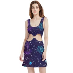 Realistic Night Sky With Constellations Velour Cutout Dress