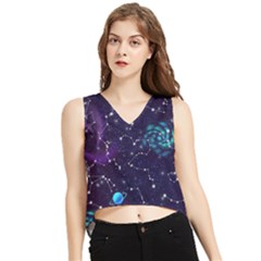 Realistic Night Sky With Constellations V-Neck Cropped Tank Top