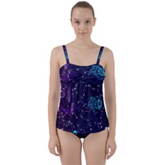 Realistic Night Sky With Constellations Twist Front Tankini Set