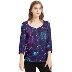 Realistic Night Sky With Constellations Chiffon Quarter Sleeve Blouse