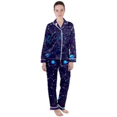 Realistic Night Sky With Constellations Women s Long Sleeve Satin Pajamas Set	
