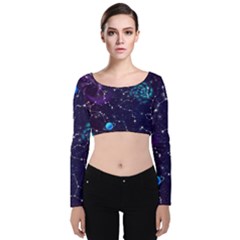 Realistic Night Sky With Constellations Velvet Long Sleeve Crop Top