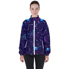 Realistic Night Sky With Constellations Women s High Neck Windbreaker