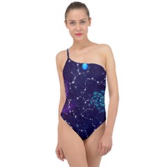 Realistic Night Sky With Constellations Classic One Shoulder Swimsuit