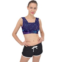 Realistic Night Sky With Constellations V-Back Sports Bra