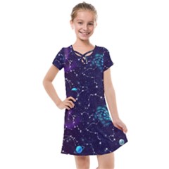 Realistic Night Sky With Constellations Kids  Cross Web Dress