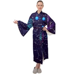 Realistic Night Sky With Constellations Maxi Velvet Kimono