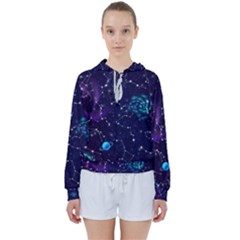 Realistic Night Sky With Constellations Women s Tie Up Sweat