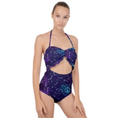 Realistic Night Sky With Constellations Scallop Top Cut Out Swimsuit