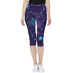 Realistic Night Sky With Constellations Inside Out Lightweight Velour Capri Leggings 