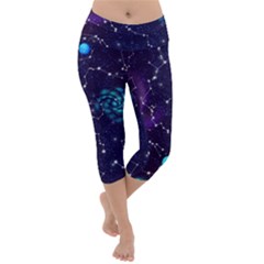 Realistic Night Sky With Constellations Lightweight Velour Capri Yoga Leggings