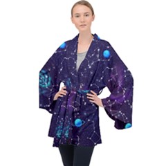 Realistic Night Sky With Constellations Long Sleeve Velvet Kimono 