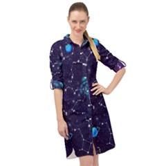 Realistic Night Sky With Constellations Long Sleeve Mini Shirt Dress