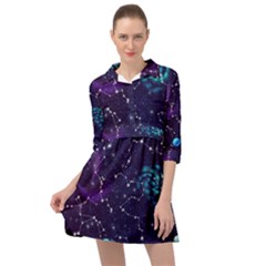 Realistic Night Sky With Constellations Mini Skater Shirt Dress