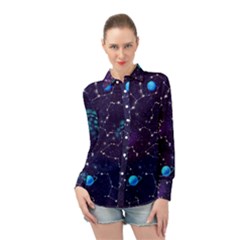 Realistic Night Sky With Constellations Long Sleeve Chiffon Shirt