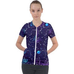 Realistic Night Sky With Constellations Short Sleeve Zip Up Jacket