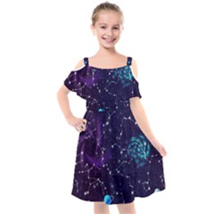 Realistic Night Sky With Constellations Kids  Cut Out Shoulders Chiffon Dress