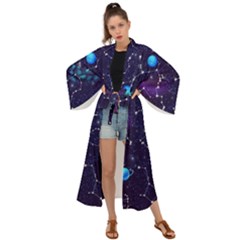 Realistic Night Sky With Constellations Maxi Kimono