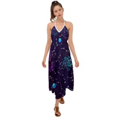 Realistic Night Sky With Constellations Halter Tie Back Dress 