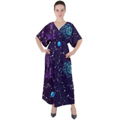 Realistic Night Sky With Constellations V-Neck Boho Style Maxi Dress