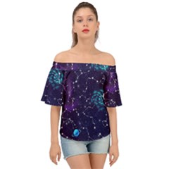 Realistic Night Sky With Constellations Off Shoulder Short Sleeve Top