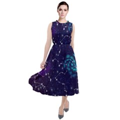 Realistic Night Sky With Constellations Round Neck Boho Dress