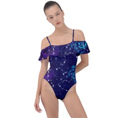 Realistic Night Sky With Constellations Frill Detail One Piece Swimsuit