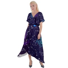 Realistic Night Sky With Constellations Cross Front Sharkbite Hem Maxi Dress