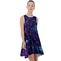 Realistic Night Sky With Constellations Frill Swing Dress