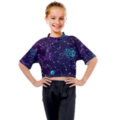 Realistic Night Sky With Constellations Kids Mock Neck T-Shirt