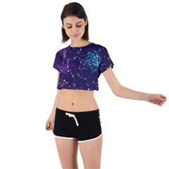 Realistic Night Sky With Constellations Tie Back Short Sleeve Crop T-Shirt