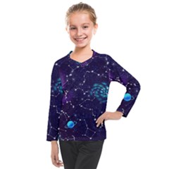 Realistic Night Sky With Constellations Kids  Long Mesh T-Shirt