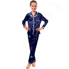 Realistic Night Sky With Constellations Kids  Satin Long Sleeve Pajamas Set