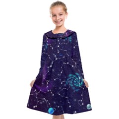 Realistic Night Sky With Constellations Kids  Midi Sailor Dress