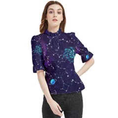 Realistic Night Sky With Constellations Frill Neck Blouse