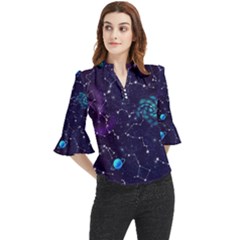 Realistic Night Sky With Constellations Loose Horn Sleeve Chiffon Blouse