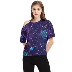 Realistic Night Sky With Constellations One Shoulder Cut Out T-Shirt