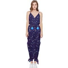 Realistic Night Sky With Constellations Sleeveless Tie Ankle Chiffon Jumpsuit
