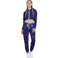 Realistic Night Sky With Constellations Cropped Zip Up Lounge Set