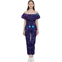 Realistic Night Sky With Constellations Bardot Ruffle jumpsuit