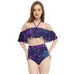 Realistic Night Sky With Constellations Halter Flowy Bikini Set 