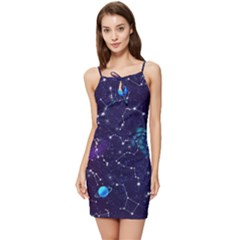 Realistic Night Sky With Constellations Summer Tie Front Dress