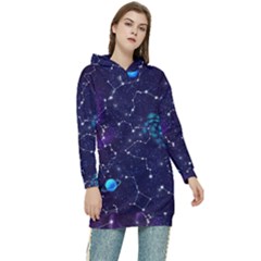 Realistic Night Sky With Constellations Women s Long Oversized Pullover Hoodie