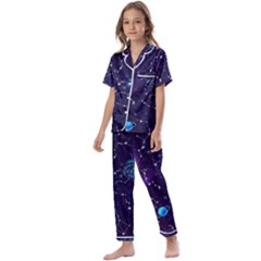 Realistic Night Sky With Constellations Kids  Satin Short Sleeve Pajamas Set