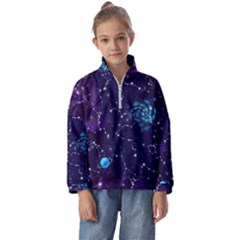 Realistic Night Sky With Constellations Kids  Half Zip Hoodie